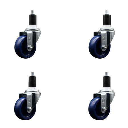 Service Caster 3.5'' SS Solid Poly Wheel Swivel 1-1/2'' Expanding Stem Caster Set, 4PK SCC-SSEX20S3514-SPUS-112-4